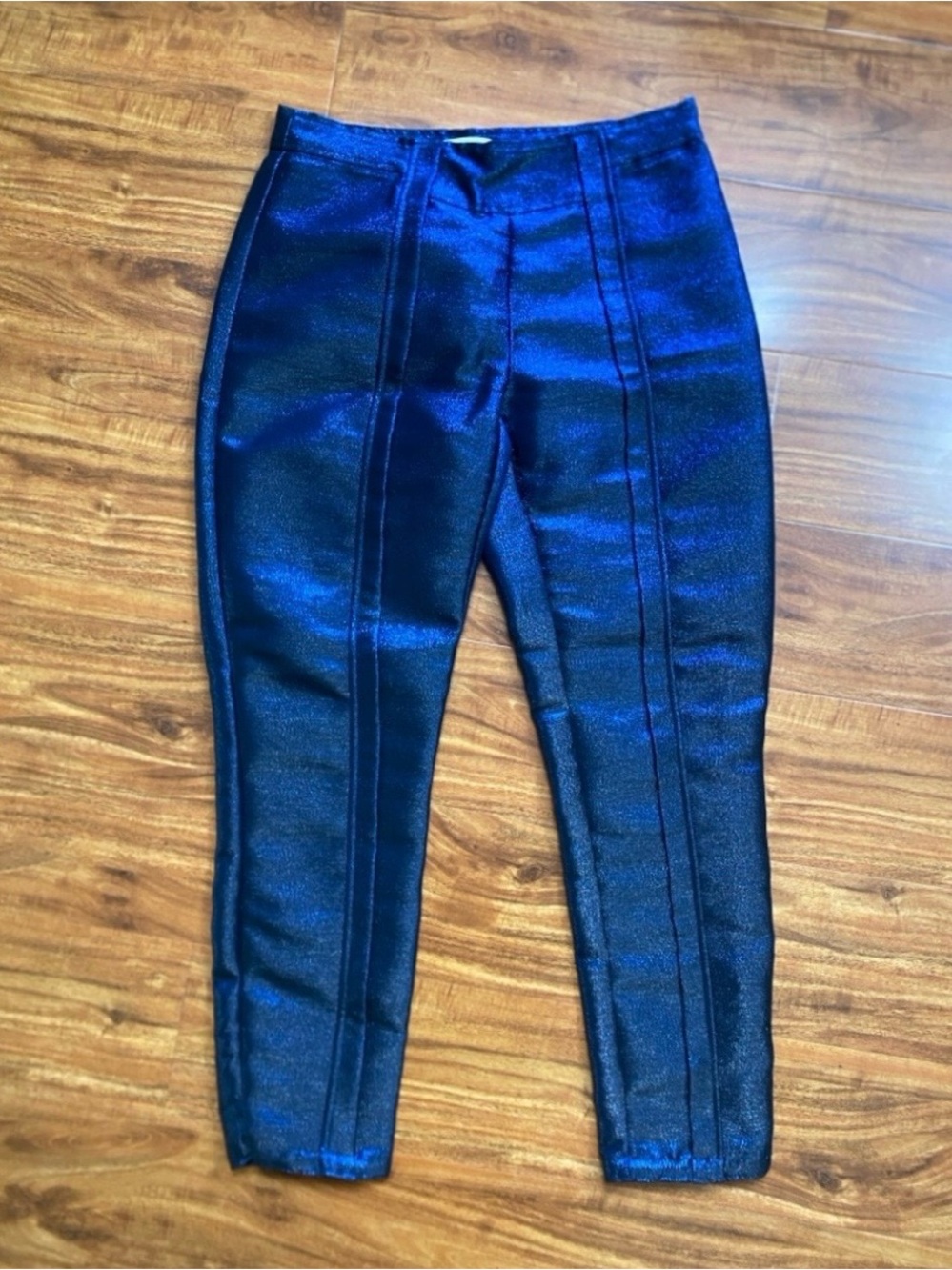 Ramy Brook Women's Blue Black Shimmer Crop Trouser Size 0 Classic Maximalist